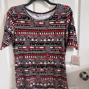 LuLaRoe Multicolor Striped Scottie Print Tee